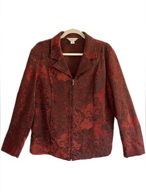 Christopher & Banks Rust Red Tapestry Patterned Zip Up Blazer Jacket Bohemian L